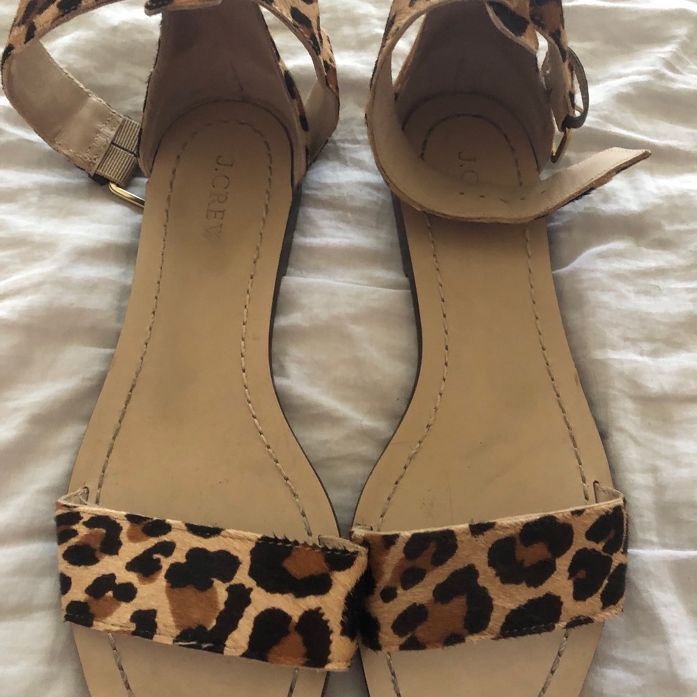 J.Crew Leopard Print Ankle Wrap Sandals, size 8.5